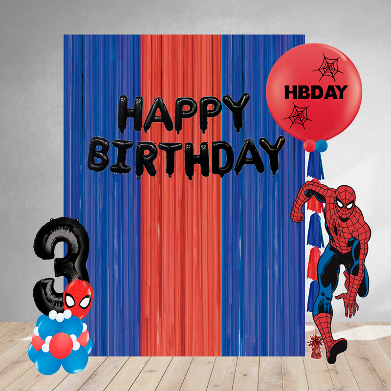 Kit Decoración Spiderman Rojo Azul Cortina Feliz Cumpleaños