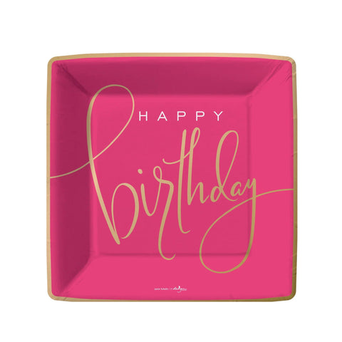 Happy Birthday rosa con letras doradas